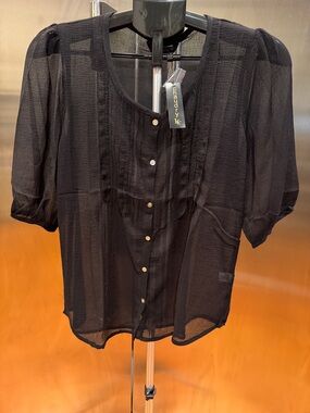 Chaudry KC Black Sheer Button-Front Blouse